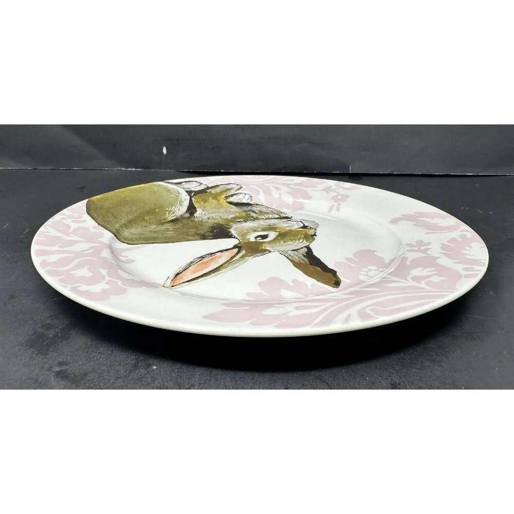 CIROA PINK BUNNY Porcelain Dinner Plate Floral Damask Easter Spring Rabbit - Picture 6 of 9